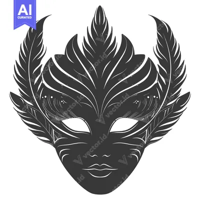 Aset premium populer: Black and White Ornate Mask with Feathers