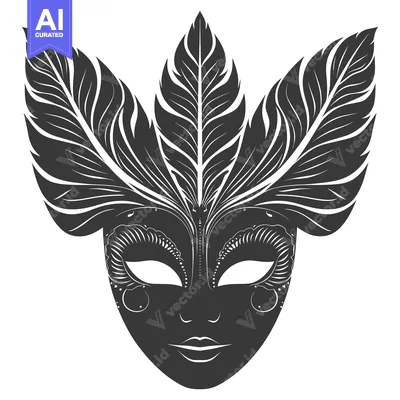 Aset desain premium: Black and white venetian masquerade mask with feather detail