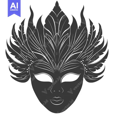 Aset premium populer: Black and White Silhouetted Mask with Feathered Details