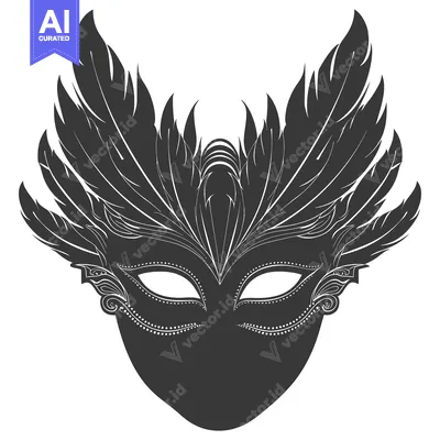 Aset premium populer: Black and White Ornate Mask with Feathers