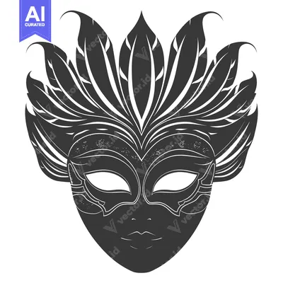 Aset premium populer: Black and White Detailed Illustration of a Carnival Mask with Feathers