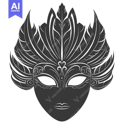 Aset desain premium: Ornate Black and White Venetian Carnival Mask with Feathers