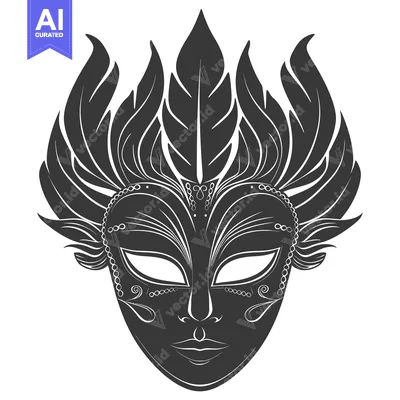 Aset desain premium: Black and White Ornate Carnival Mask with Feathers