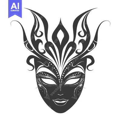 Aset desain premium: Black and White Ornate Mask with Floral Details
