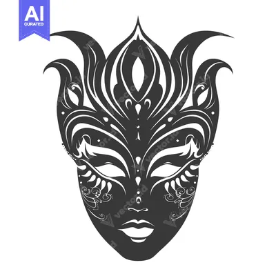 Aset desain premium: Ornate Black and White Venetian Carnival Mask