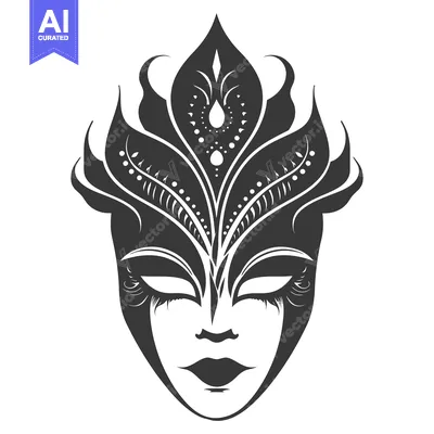 Aset desain premium: Black and White Ornate Venetian Carnival Mask