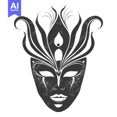 Aset premium populer: Black and white illustration of a stylized masquerade mask with intric