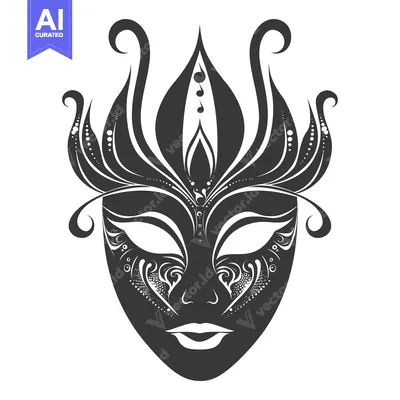 Aset desain premium: Intricately Designed Black and White Carnival Mask