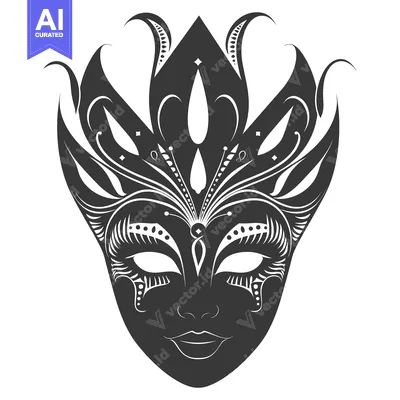 Aset desain premium: Black and White Ornate Carnival Mask with Large Eyes