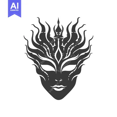 Aset desain premium: Black and White Intricate Mask with Floral Design