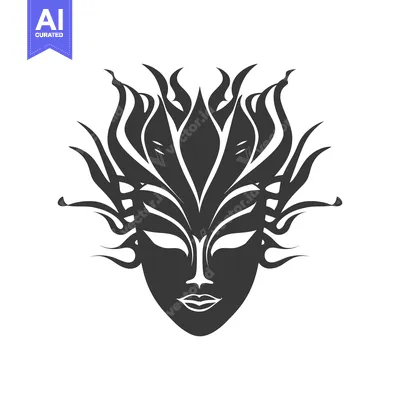 Aset desain premium: Ornate Black and White Mask with Intricate Floral Design