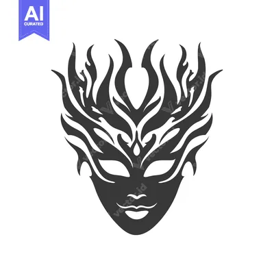 Aset desain premium: Black and White Ornate Mask with Flamed Design