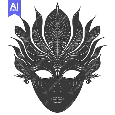 Aset premium populer: Ornate Black and White Mask with Intricate Floral Designs