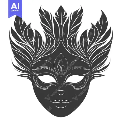 Aset premium populer: Black and White Ornate Feathered Venetian Mask