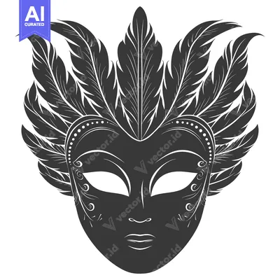Premium design asset: Black and White Feathered Venetian Mask