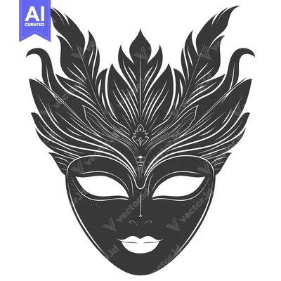 Aset premium populer: Ornate Black and White Venetian Carnival Mask with Feathers