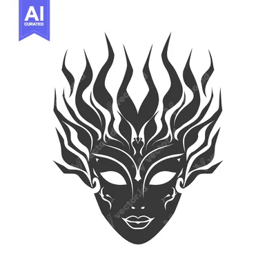 Aset desain premium: Black and White Mask with Ornamental Flames