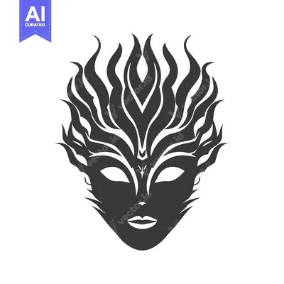 Aset desain premium: A stylized black and white illustration of a woman's face with flames