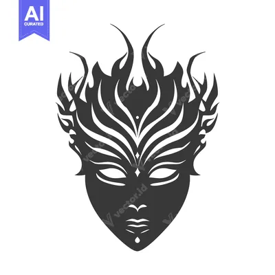 Aset desain premium: Black and White Abstract Illustration of a Face with Flames