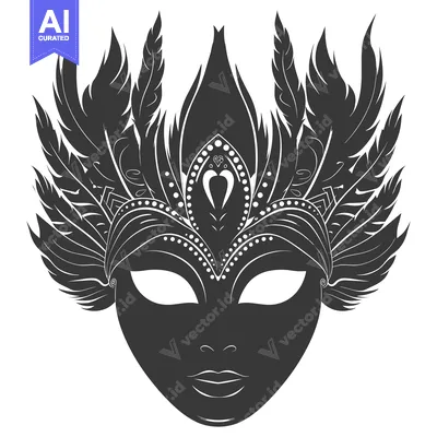 Aset desain premium: Ornate Black and White Feathered Venetian Masquerade Mask