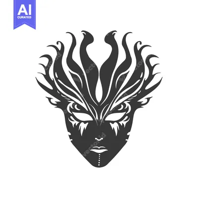 Aset desain premium: Stylized Black and White Illustration of a Face Mask with Ornate Detai
