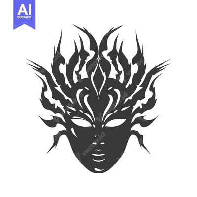 Aset premium populer: A Black and White Illustration of a Detailed, Ornamental Mask