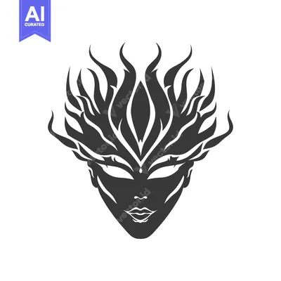 Aset desain premium: Abstract black and white illustration of a woman's face with a floral