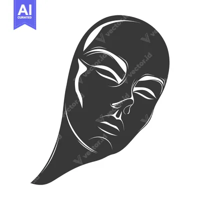 Aset premium populer: Stylized Black and White Illustration of a Human Face with Closed Eyes