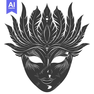 A Detailed Black And White Mask with Ornamental Feathers