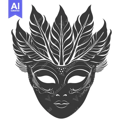 Aset premium populer: A stylized black and white illustration of a masquerade mask with orna
