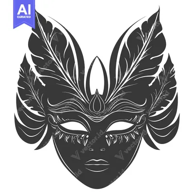 Aset desain premium: Ornate Black and White  Masquerade Mask with Intricate Leaf Detail