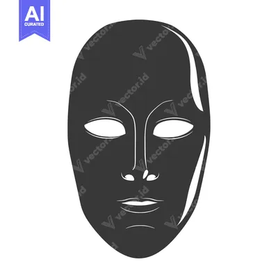 Aset desain premium: Black and White Illustration of a Human Mask
