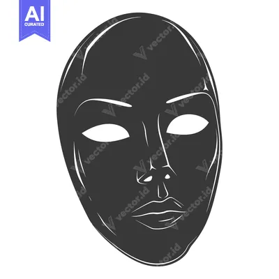 Aset desain premium: Black and White Illustration of a Mask Covering the Face