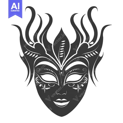 Aset desain premium: Black and White Ornamental Carnival Mask with Floral Motifs