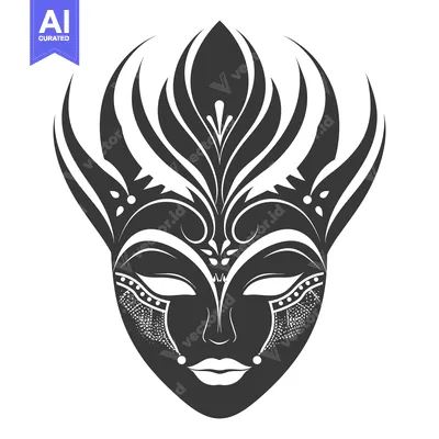 Aset desain premium: Ornate Black and White Carnival Mask with Intricate Detailing