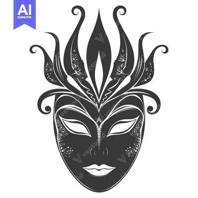 Aset desain premium: Black and White Ornate Venetian Carnival Mask with Floral Motifs