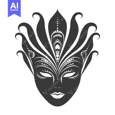 Aset premium populer: A Black and White Ornate Carnival Mask with Feathers and  Beads