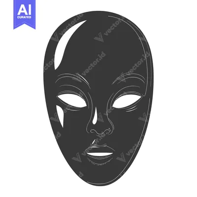 Aset desain premium: A Black and White Illustration of a Human Face Mask