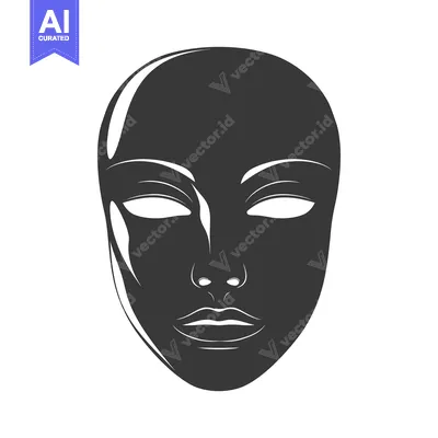 Premium design asset: Black and White Illustration of a Face Mask with White Eyes