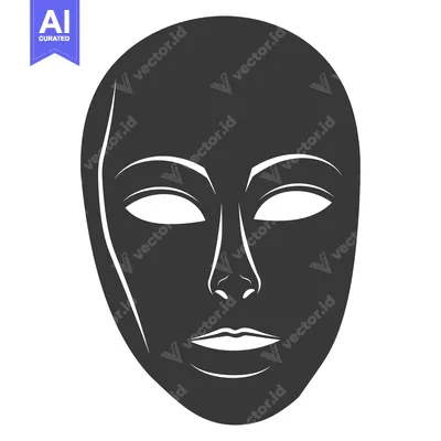 A Black and White Illustration of a Mask with Defined Features