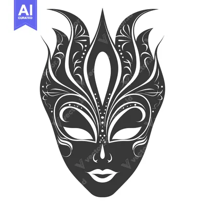 Aset desain premium: Black and White Ornate Carnival Mask with Floral Design
