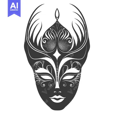 Aset desain premium: Ornate Black and White Venetian Carnival Mask