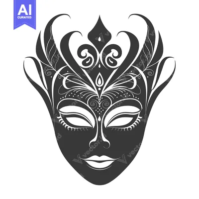 Aset desain premium: Black and White Ornate Venetian Carnival Mask