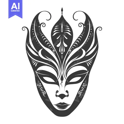 Aset premium populer: Ornate Black and White Mask with Floral Design