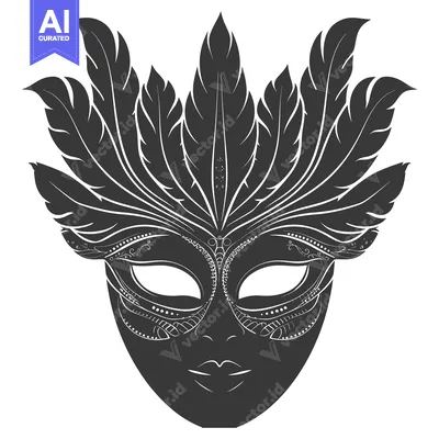 Ornate Black and White Venetian Carnival Mask with Feathers