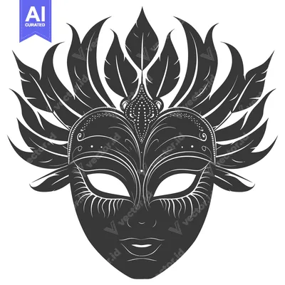 Aset desain premium: Black and White Feathered Venetian Carnival Mask