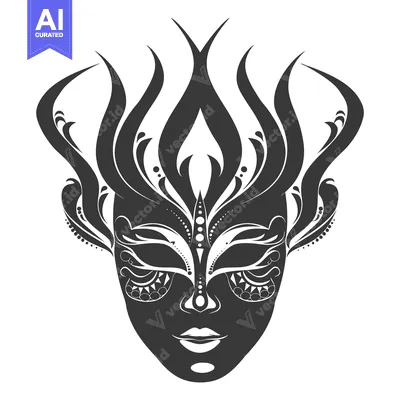Aset desain premium: Ornamental Black and White Mask with Floral Details