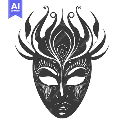 Aset desain premium: Black and White Ornate Mask with Swirling Designs