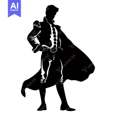 Popular premium asset: Silhouette of a man wearing a cape and a jacket with a belt