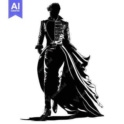 Popular premium asset: Silhouette of a Man in a Long Coat and Trousers Walking